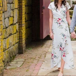 Showpo white floral wrap dress. Worn once for engagement photos. Sz 6 US, lined